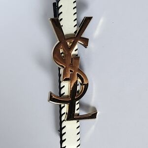 YSL White and Black Hair Clip with Gold Logo